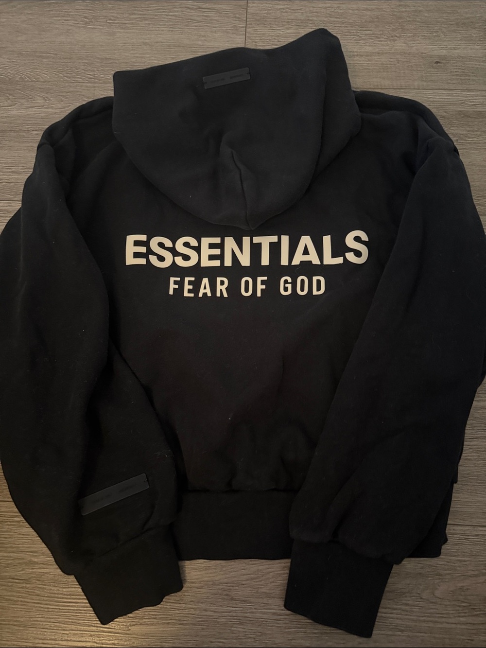ESSENTIALS Fear of God Faded Black Logo Hoodie - Small